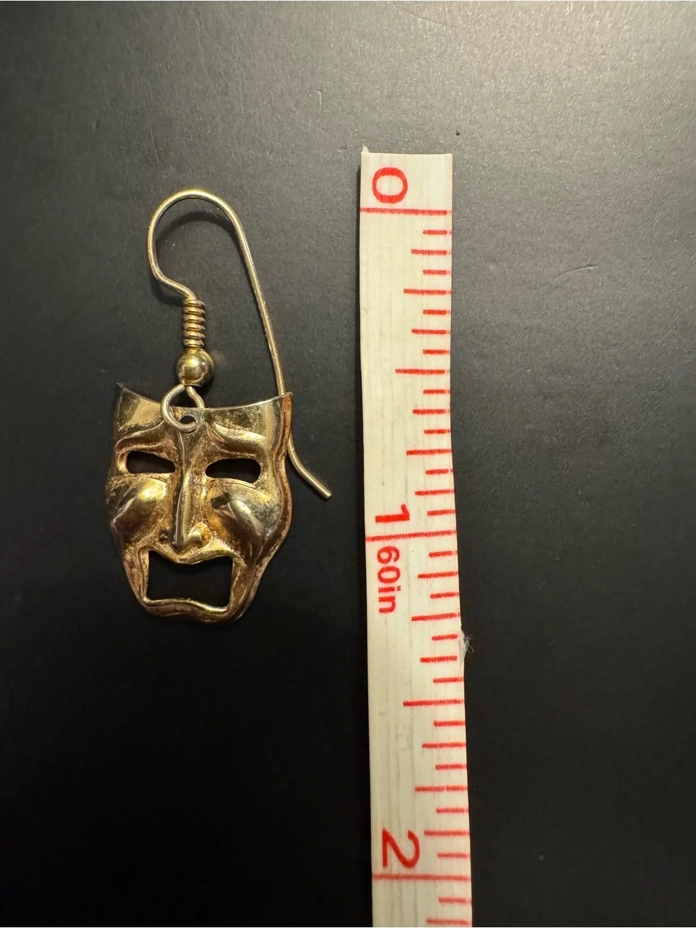Gold Comedy & Tragedy Theater Mask Dangle Earrings 1.25”